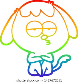 rainbow gradient line drawing of a cartoon bored dog