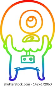 rainbow gradient line drawing of a cartoon cyclops alien spaceman