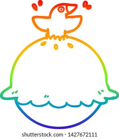 Rainbow Gradient Line Drawing Of A Cartoon Blackbird In A Pie