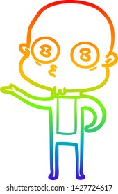rainbow gradient line drawing of a cartoon weird bald spaceman