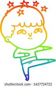rainbow gradient line drawing of a cartoon amazed boy