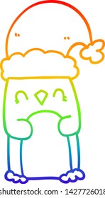 rainbow gradient line drawing of a cartoon penguin