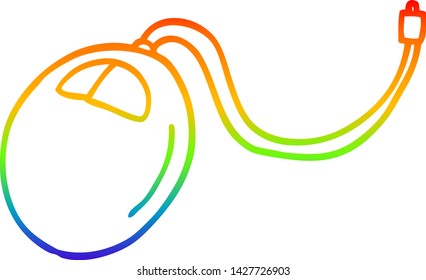 dibujo de línea de gradiente de arco iris de un ratón de computadora antiguo de dibujos animados