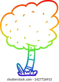 dibujo de línea de gradiente de arco iris de un árbol de dibujos animados
