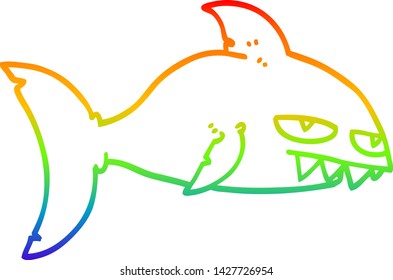 rainbow gradient line drawing of a cartoon deadly shark