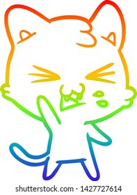 desenho de linha de gradiente do arco-íris de um gato de desenho animado chiado