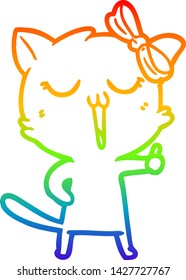 rainbow gradient line drawing of a cartoon cat