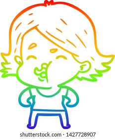 rainbow gradient line drawing of a cartoon girl pulling face