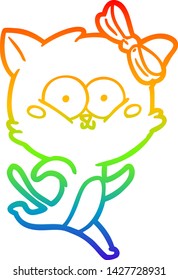 dibujo de una línea de gradiente de arco iris de un gato de dibujos animados