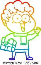 rainbow gradient line drawing of a cartoon happy man
