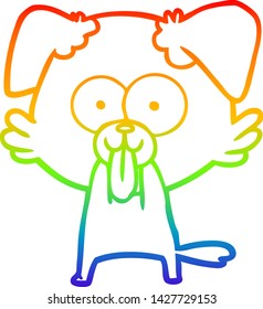 rainbow gradient line drawing of a cartoon dog with tongue sticking out