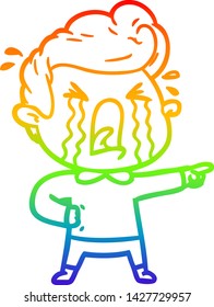 desenho de linha de gradiente do arco-íris de um homem chorando de desenho animado