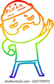 dibujo de una línea de degradado de arco iris de un hombre preocupado con barba