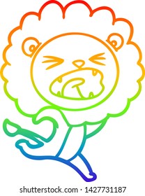 rainbow gradient line drawing of a cartoon running lion