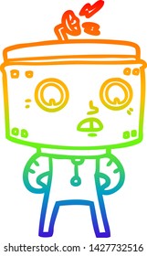 rainbow gradient line drawing of a cartoon robot