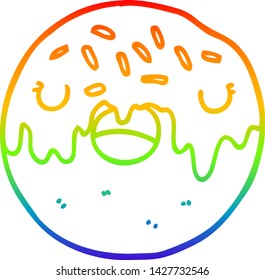 rainbow gradient line drawing of a cartoon donut