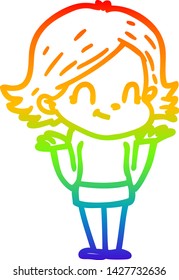 rainbow gradient line drawing of a cartoon friendly girl