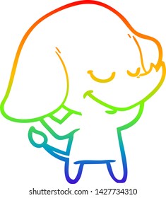rainbow gradient line drawing of a cartoon smiling elephant