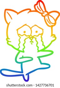 desenho de linha de gradiente do arco-íris de um gato de desenho animado