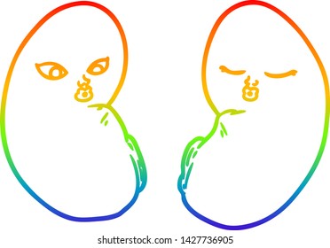 rainbow gradient line drawing of a cartoon kidneys
