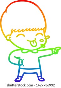 rainbow gradient line drawing of a cartoon boy sticking out tongue