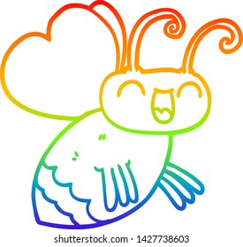 rainbow gradient line drawing of a cartoon bug
