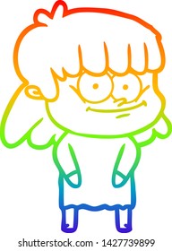 rainbow gradient line drawing of a cartoon smiling woman