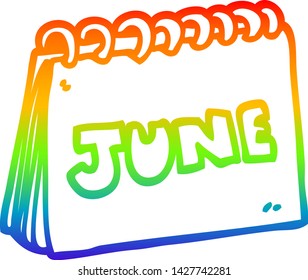 rainbow gradient line drawing of a cartoon calendar showing month of june