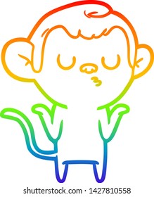 rainbow gradient line drawing of a cartoon monkey