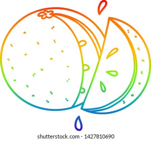 rainbow gradient line drawing of a cartoon orange slice