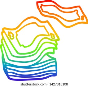 rainbow gradient line drawing of a cartoon big stack of money