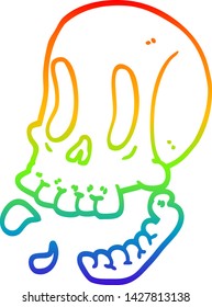 rainbow gradient line drawing of a cartoon skull