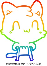rainbow gradient line drawing of a cartoon happy cat