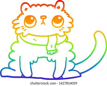 rainbow gradient line drawing of a cartoon cat