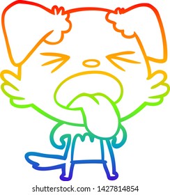 rainbow gradient line drawing of a cartoon disgusted dog