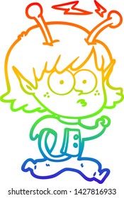 dibujo de una chica alienígena con gradiente de arco iris