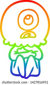 dibujo de una línea de gradiente de arco iris de un ciclismo de caricatura espacial alienígena