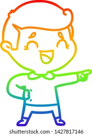 rainbow gradient line drawing of a cartoon laughing man pointing