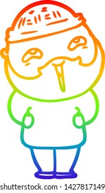 dibujo de una línea de gradiente de arco iris de un hombre barbudo feliz