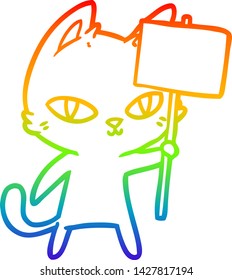 rainbow gradient line drawing of a cartoon cat waving sign 