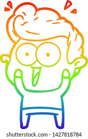 dibujo de una línea de gradiente de arco iris de un hombre emocionado por la caricatura
