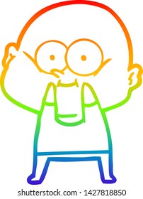 dibujo de una línea de gradiente de arco iris de un hombre calvo de dibujos animados mirando