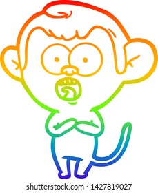 desenho de linha de gradiente do arco-íris de um macaco chocado de desenho animado