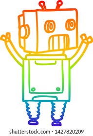 dibujo de línea de gradiente de arco iris de un robot de dibujos animados