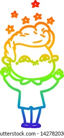 dibujo de una línea de gradiente de arco iris de un hombre emocionado por la caricatura