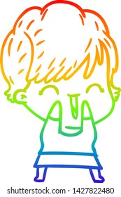rainbow gradient line drawing of a cartoon laughing woman