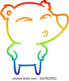rainbow gradient line drawing of a cartoon whistling bear