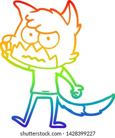 dibujo de una línea de degradado de arco iris de un zorro molesto de dibujos animados