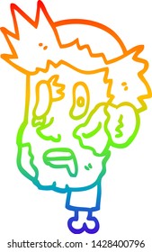 Regenbogen-Farbverlauf-Zeichnung eines Cartoon Zombie-Kopfes