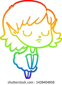 rainbow gradient line drawing of a cartoon elf girl